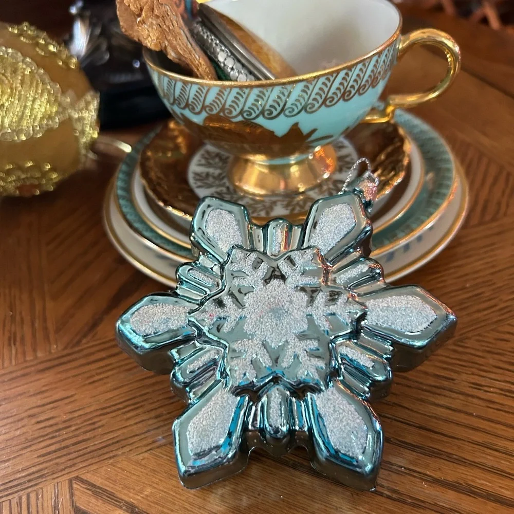Vintage Light Blue & White Snowflake Ornament